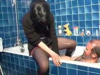 Dark-haired French daughter gets an old dudes prick in her asshole