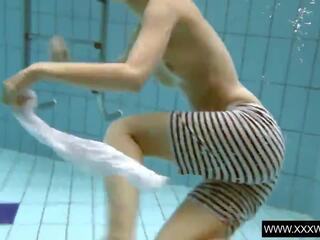 Vera Brass wet and turned on in the swimming pool