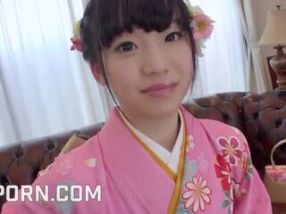 18yo Japanese mademoiselle Dressed In Kimono Like superb Blowjob And Pussy Creampie dirty clip movies